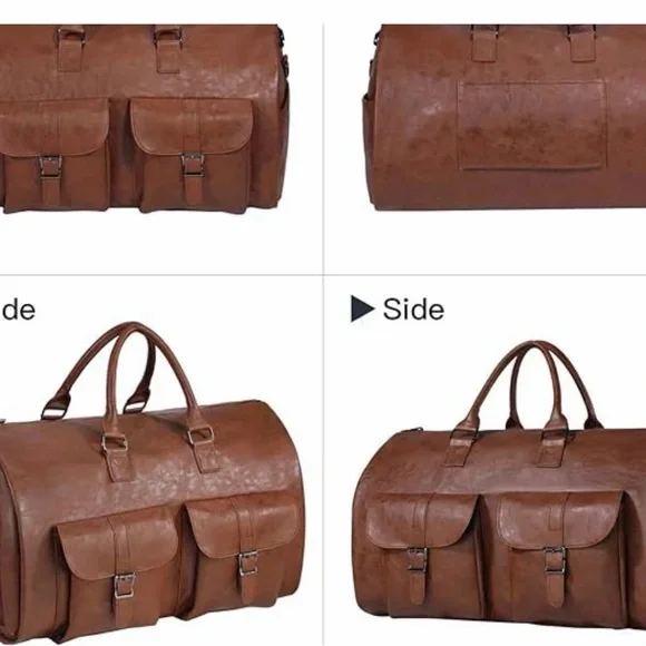 Elegant Brown Leather Garment Duffel Bag for Men - Picture 2 of 5